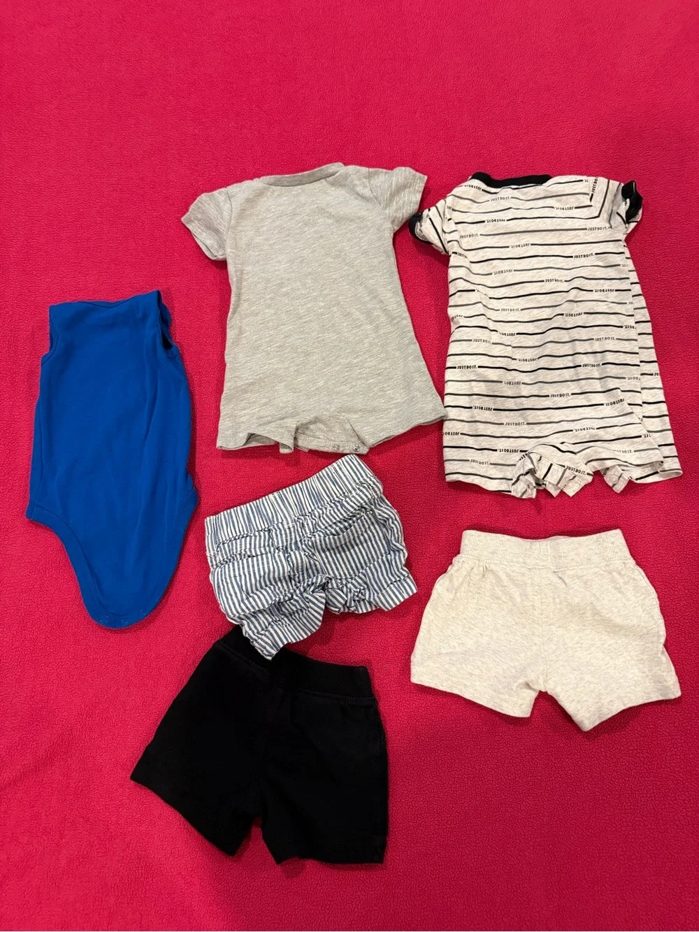 Baby boy summer bundle 6 months 3 shorts 2 rompers 1 July 4 onesie various brand